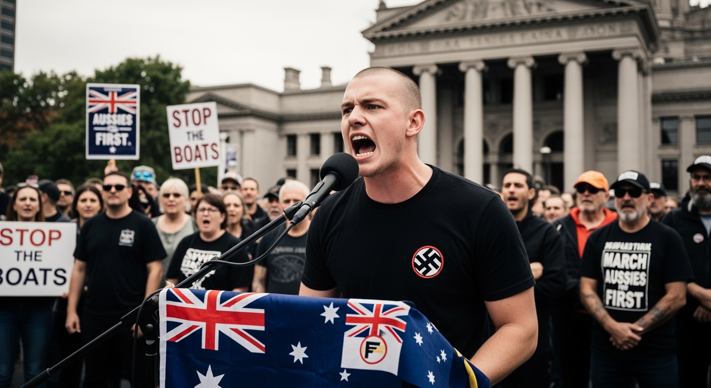 新納粹份子與政客現身「為澳洲遊行」反移民集會抗議人群中