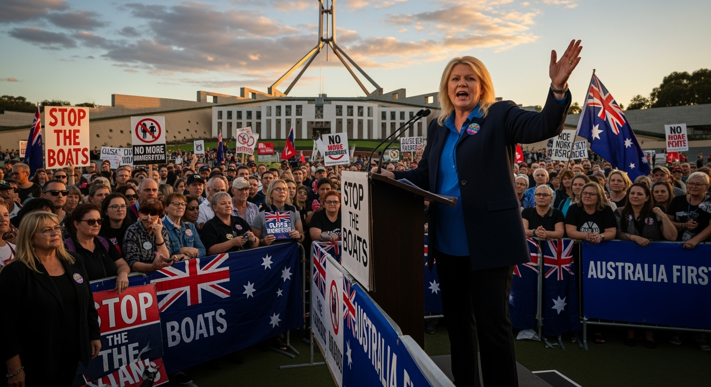 反移民抗議於澳洲各地升溫，韓森（Pauline Hanson）現身坎培拉群眾中——事件實錄