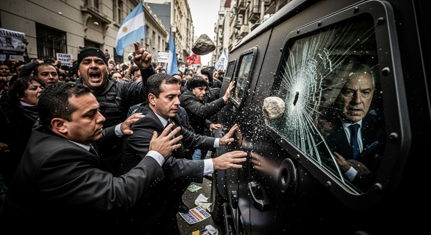 因涉及胞妹的貪腐指控，抗議民眾向阿根廷總統米雷伊投擲石塊。