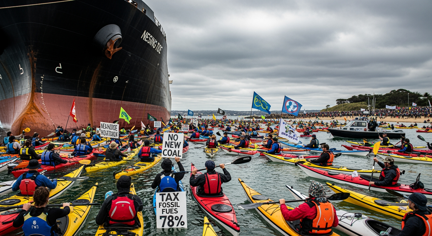 「漲潮」抗議行動——氣候運動人士阻止三艘船隻進入紐卡索的世界最大煤炭港口