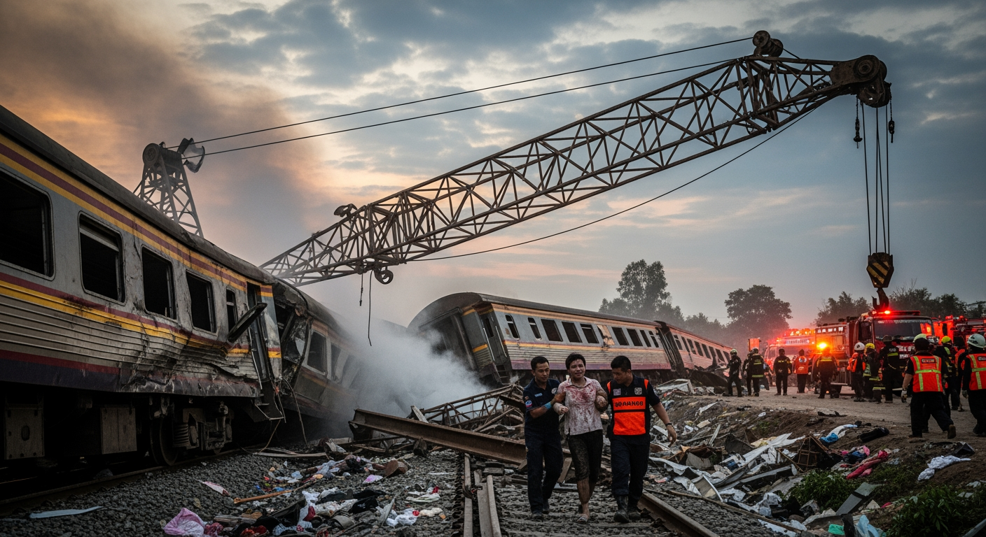 泰國起重機倒塌壓中火車，至少22人喪生