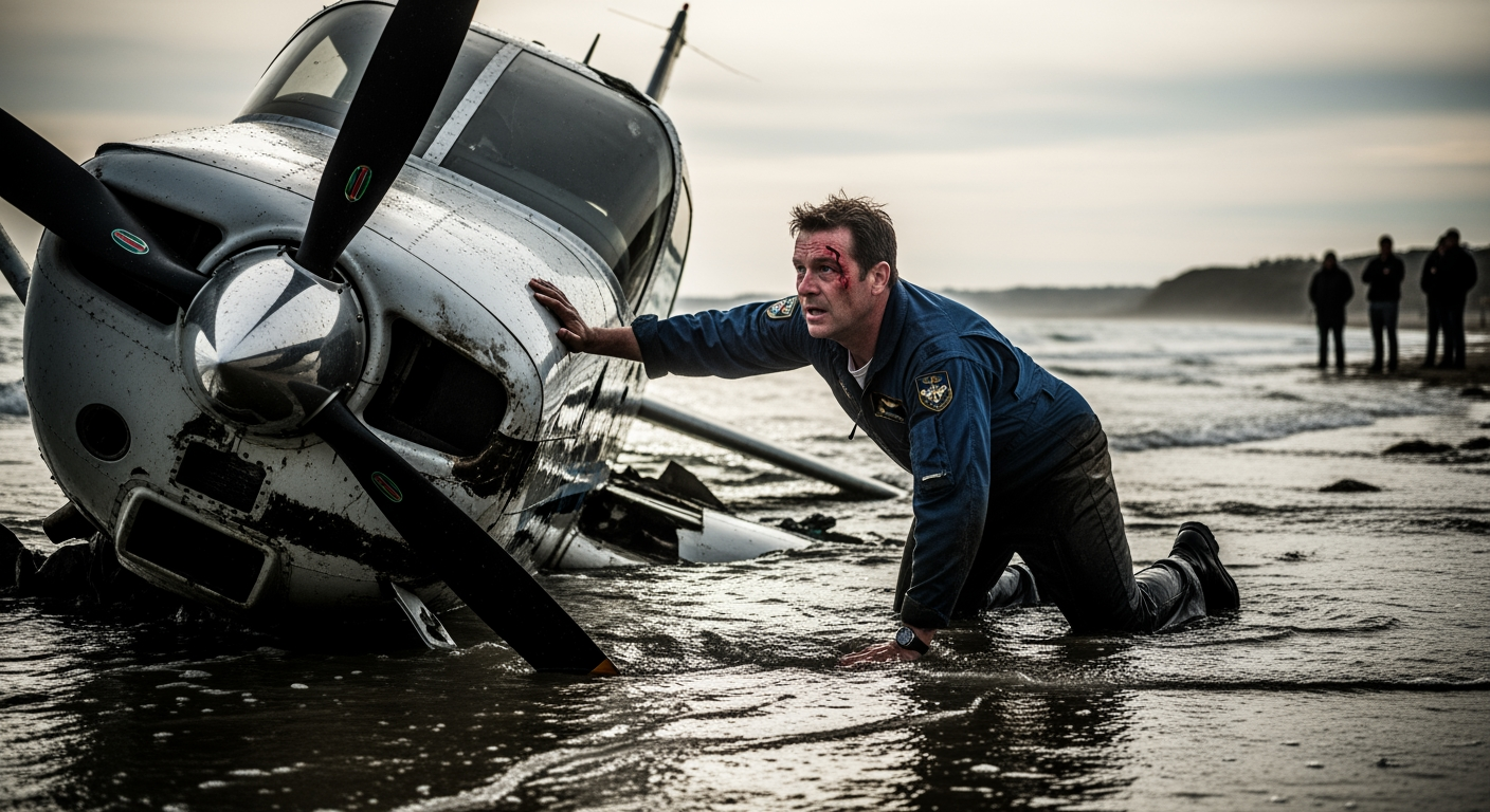 飛機墜毀於戈斯波特海灘，飛行員「爬出」機艙逃生