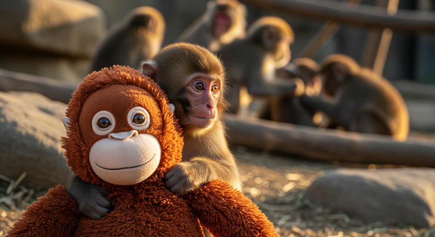 社交攀岩者：猴子潘奇的體型開始大過牠的IKEA絨毛玩具