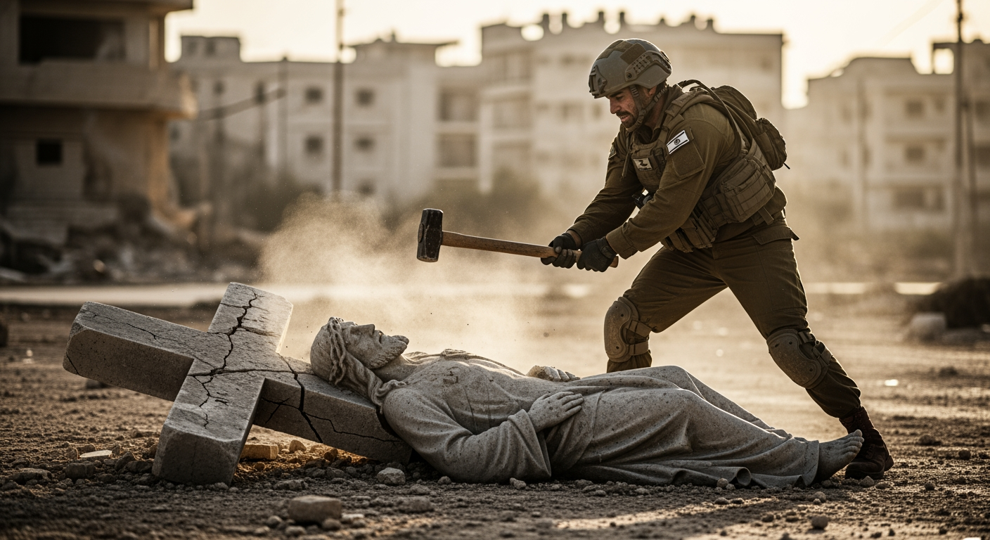 以色列軍方調查士兵在黎巴嫩被拍到敲打耶穌雕像一事