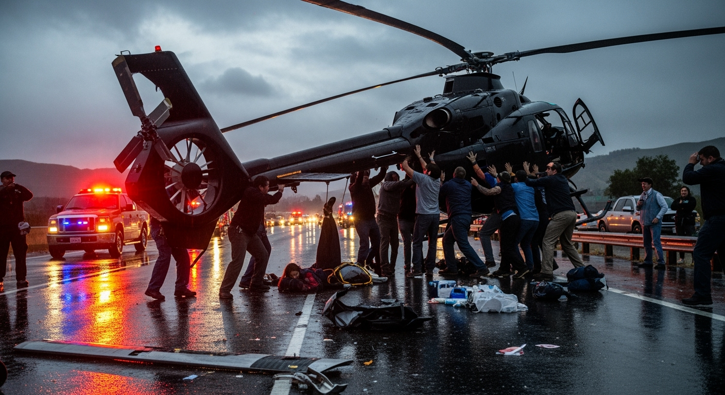 直升機墜毀加州公路，駕駛合力抬起機身救出受困女子