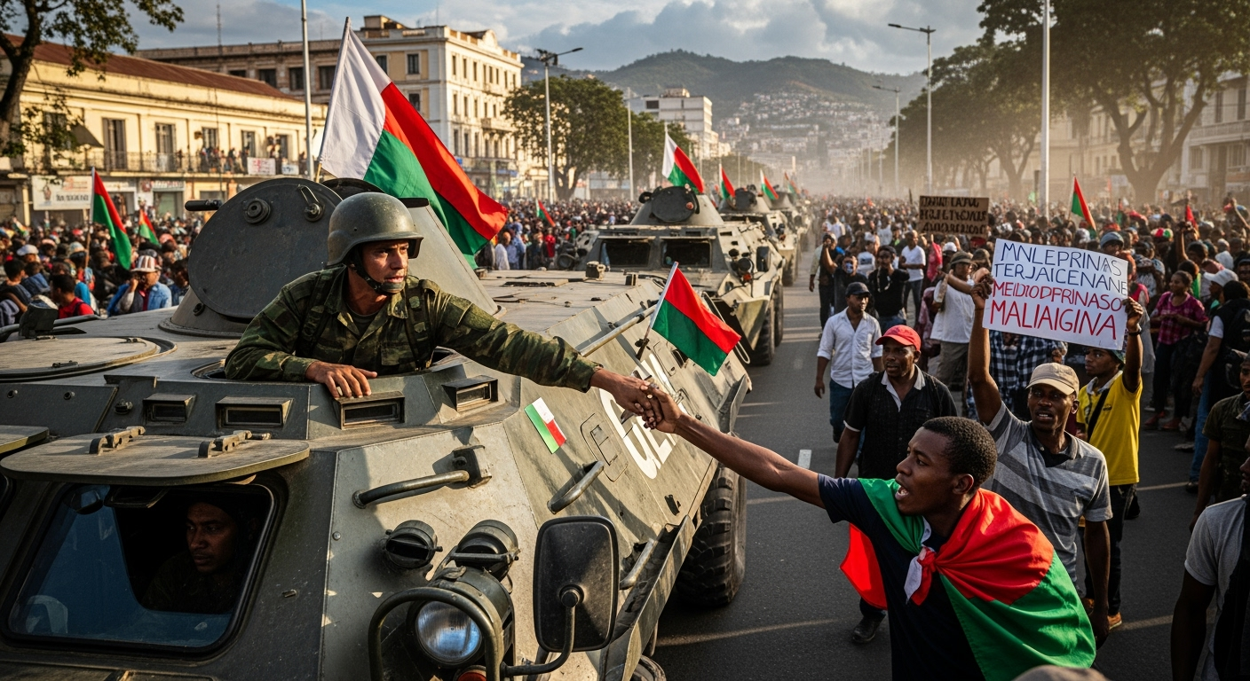 來自精銳Capsat部隊的士兵加入抗議馬達加斯加總統的行列