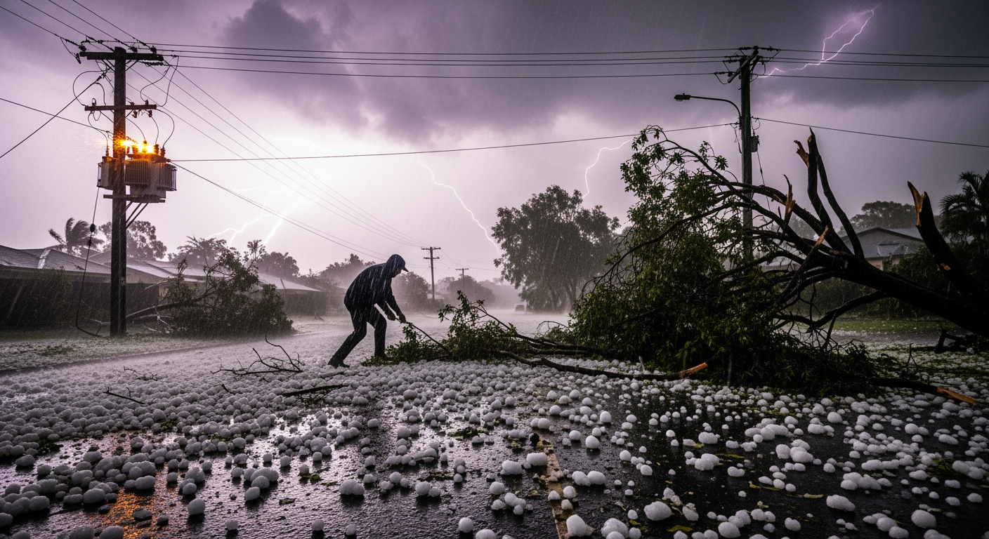 布里斯本遭「巨大冰雹」襲擊，強烈風暴導致昆士蘭數千戶停電