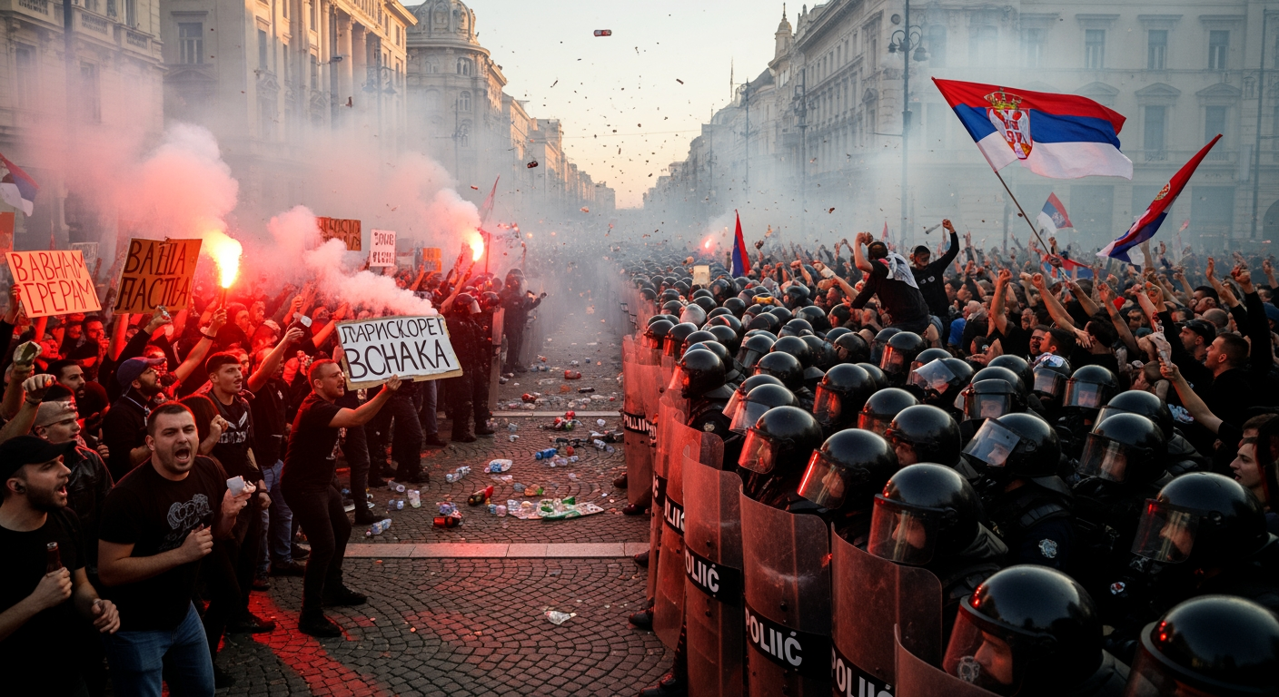 塞爾維亞獨裁總統的反對派與支持者於貝爾格勒爆發衝突