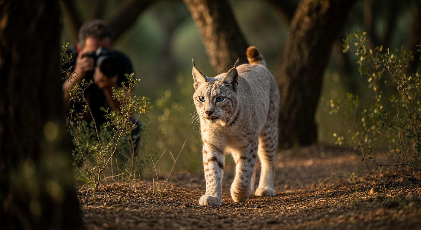 業餘攝影師在西班牙拍下罕見白色伊比利猞猁身影